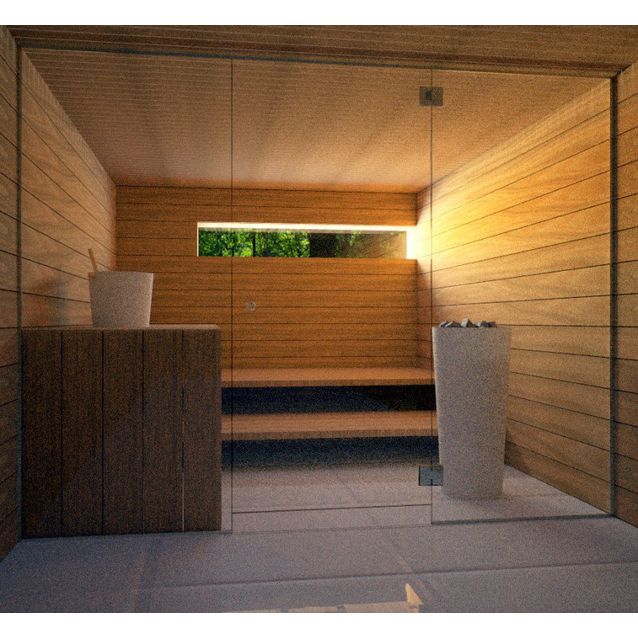 Saunan lasiseinä Vihtan 6 ovi + 2 sivulasia kirkas