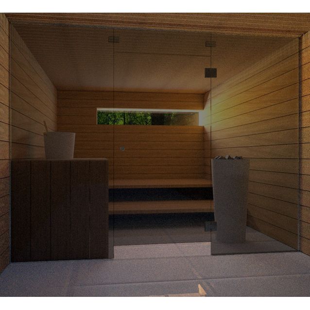 Saunan lasiseinä Vihtan 7 ovi + ylälasi + 2 sivulasia musta