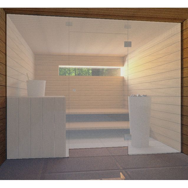 Saunan lasiseinä Vihtan 7 ovi + ylälasi + 2 sivulasia satiini