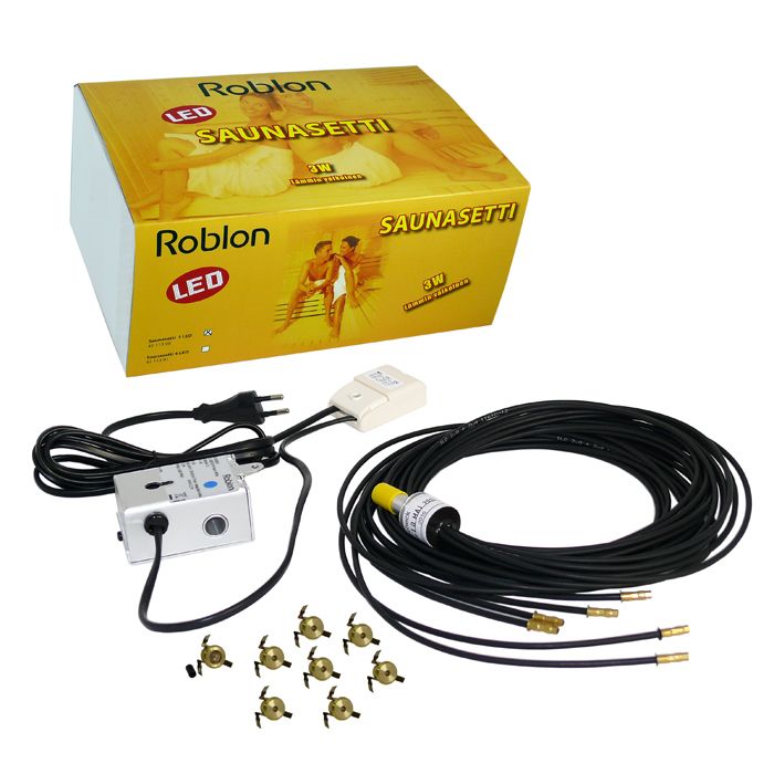 Saunavalaistussarja Roblon Saunasetti 4 LED projektori ja 7+1 kuitua
