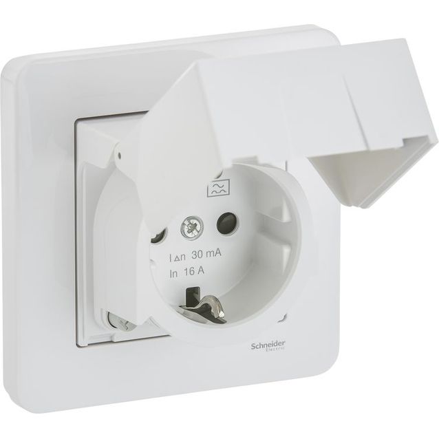 Vikavirtasuojapistorasia Schneider Electric Exxact, uppoasenteinen, JL, IP44, valkoinen