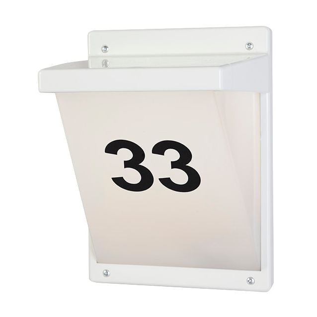 Seinä-/numerovalaisin Airam Vino, max 20W, 285x205mm, IP65, valkoinen/opaali