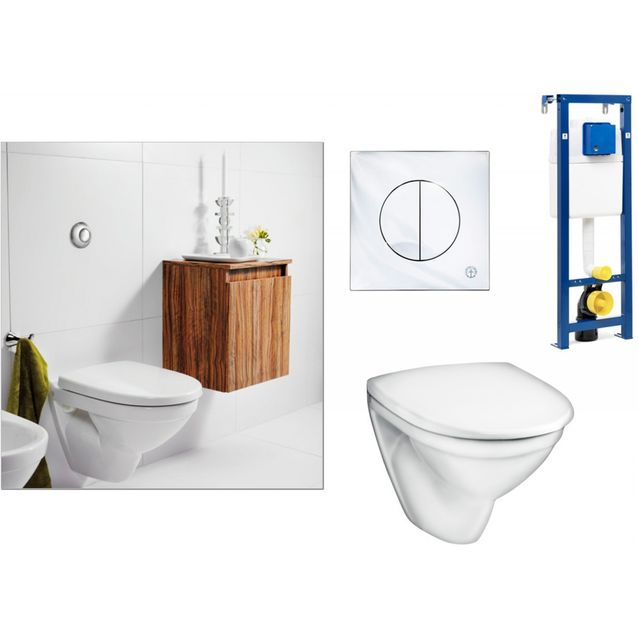 Seinä-WC-istuinpaketti Gustavsberg Nautic 5530 täydellinen toimitus krominen huuhtelupainike