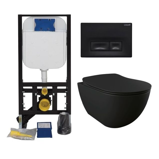 Seinä-WC-paketti Creavit GR50320-D2 täydellinen toimitus musta Soft Close-kannella