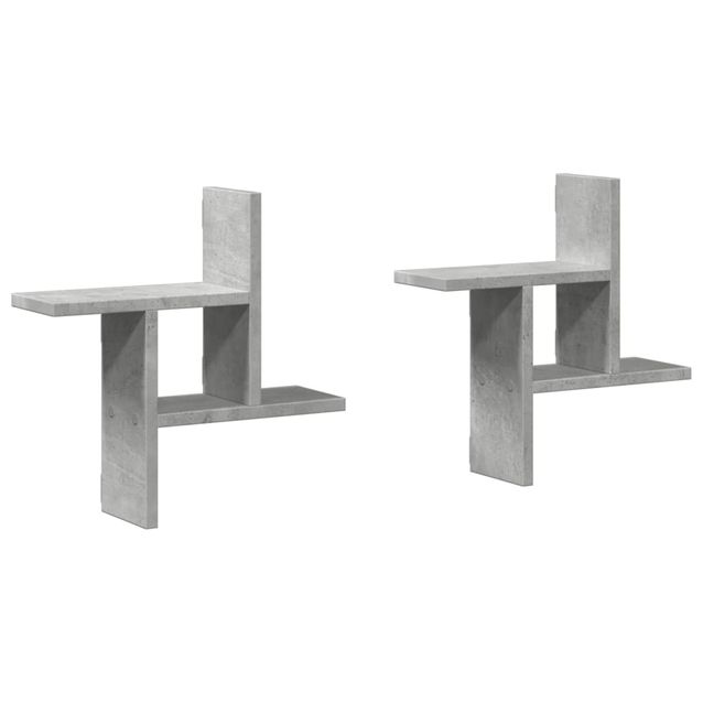 Seinähyllyt 2 kpl betoninharmaa 38x12x38 cm tekninen puu (53248)