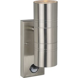 Seinävalaisin Lucide Arne-LED liiketunnistimella, Ø6,3 cm, 2x5W, IP44, satiinikromi