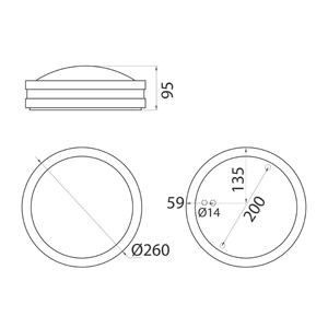 Seinä/kattovalaisin Lumia LED AVN260GHLED Ø 260x95 mm mitat