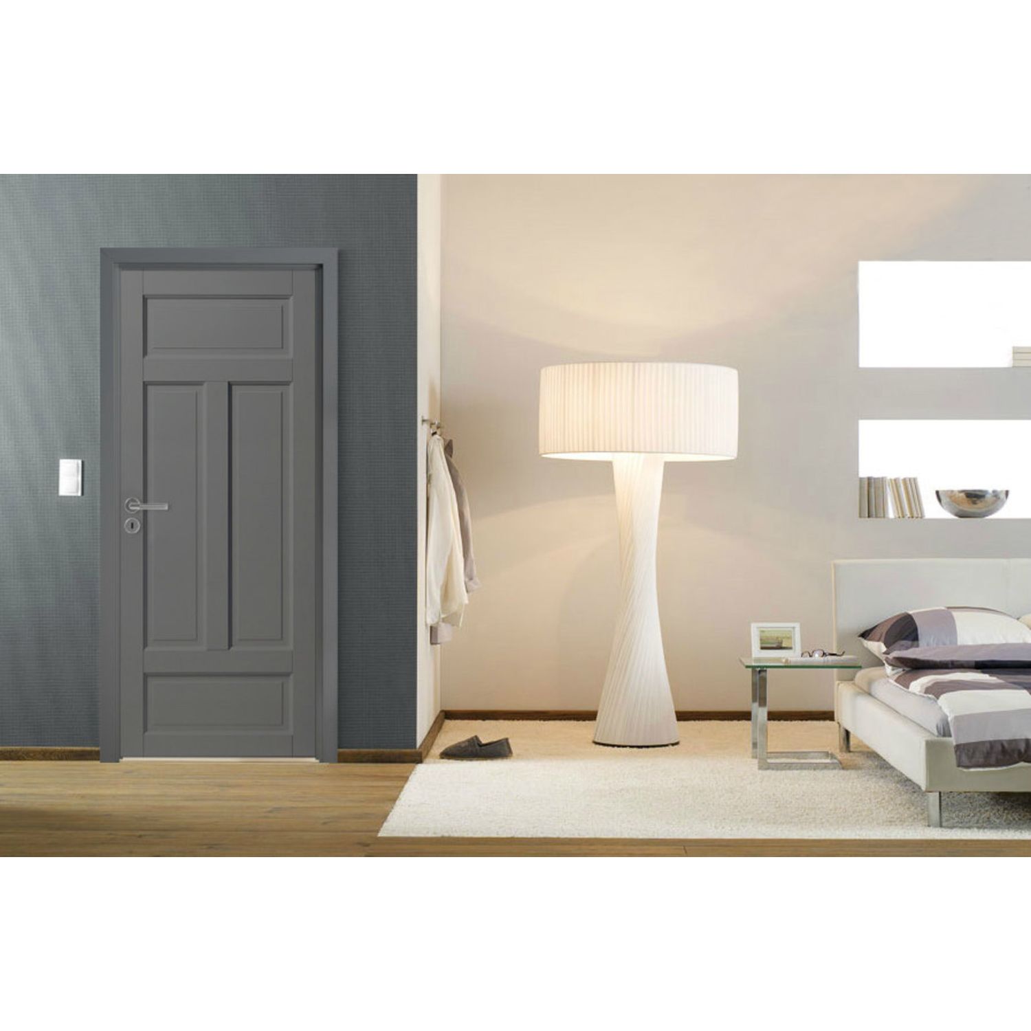 Tummanharmaa 4-peilinen sisäovi Swedoor Craft 124 makuuhuoneessa