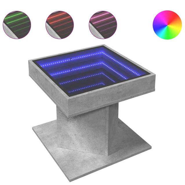 Sohvapöytä LED-valoilla betoninharmaa 50x50x45 cm tekninen puu (47563)