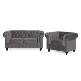 Samettisohvaryhmä Chesterfield Lyx, 2-istuttava sohva + nojatuoli, eri värejä (886XX)