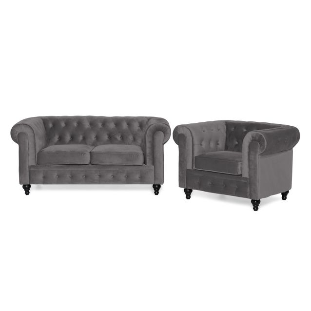 Samettisohvaryhmä Chesterfield Lyx, 2-istuttava sohva + nojatuoli, eri värejä (886XX)