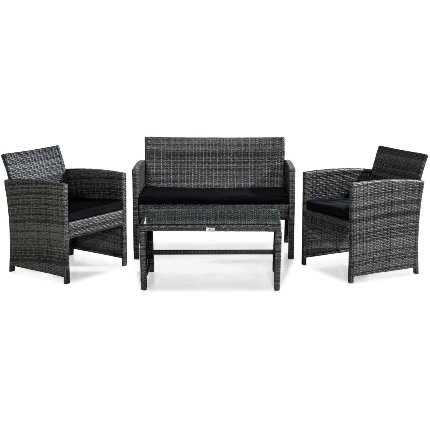 Oleskeluryhmä Thor 2-istuttava sohva + 2 nojatuolia + sohvapöytä harmaa/musta