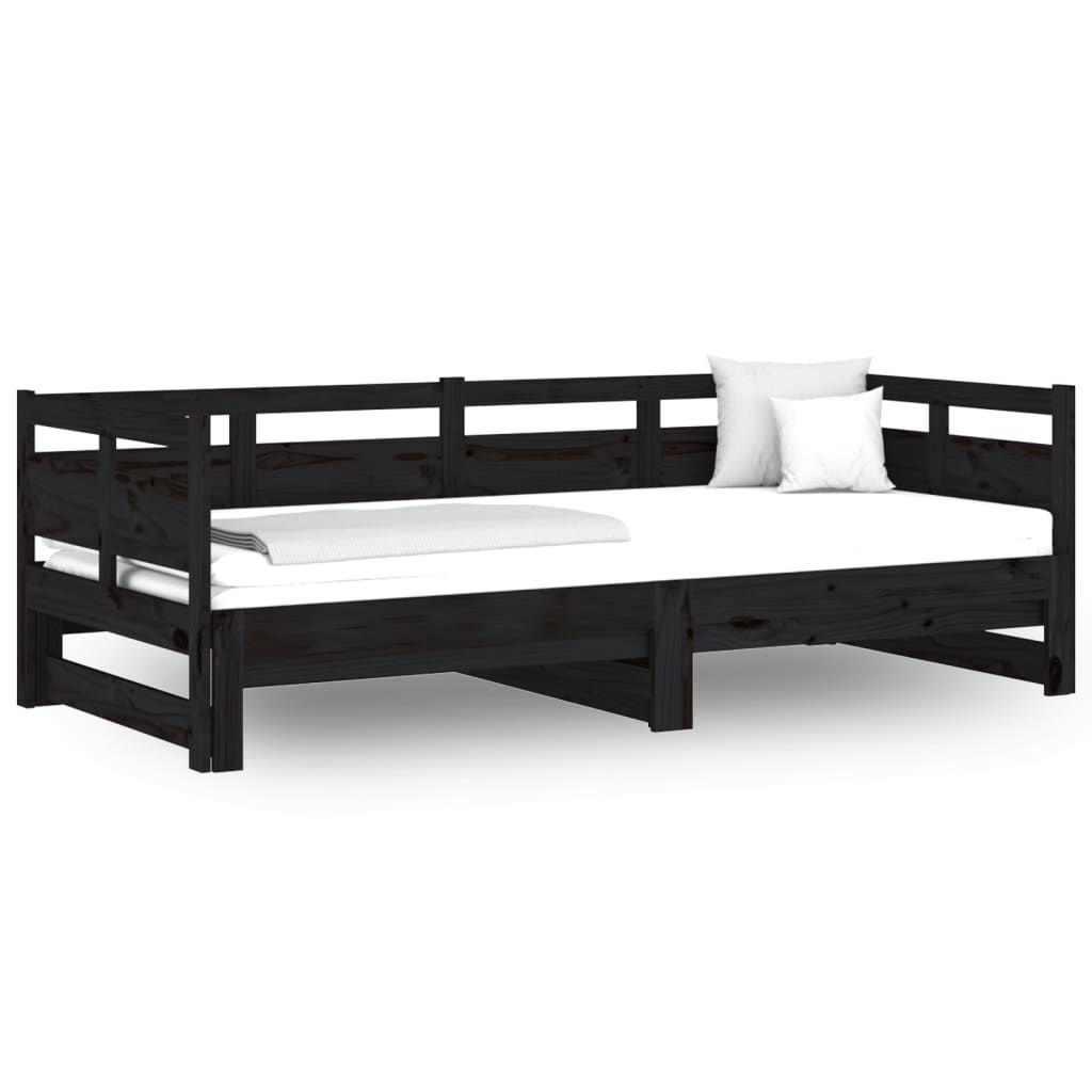 Sohvasänky ulosvedettävä musta täysi mänty 2x (80x200) cm (20321)