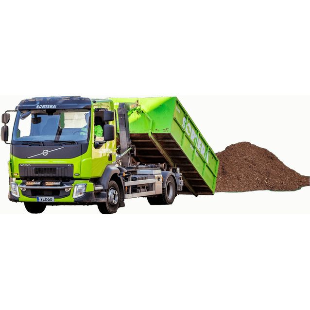 Kuorikate Sortera, mänty, 8m³ lavallinen pihaan kipattuna