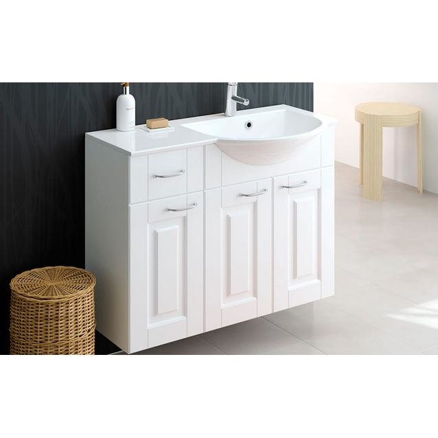 Allas ja allaskaappi Otsoson Susa 900 900x320/390 valkoinen oikea kehysovi sivukaappi yhdellä laatikolla