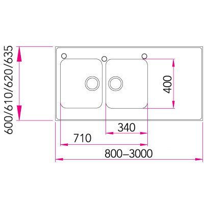 Tiskipöytä Stala Seitsikko A1400 mittakuva