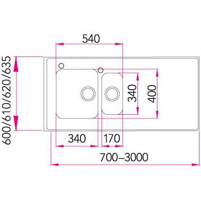 Tiskipöytä Stala Seitsikko F1400 mittakuva
