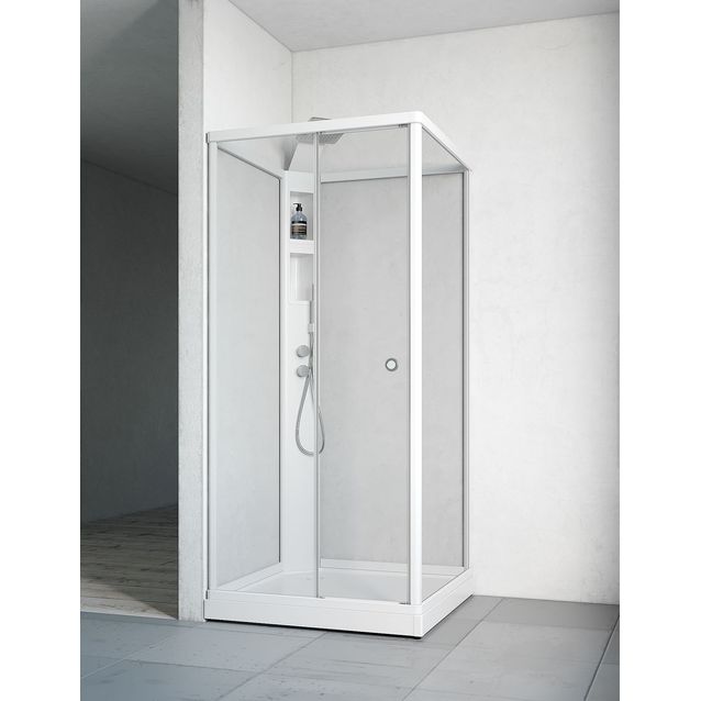 Suihkukaappi Flow Front Lux kirkas lasi valkoinen takaseinä eri vaihtoehtoja
