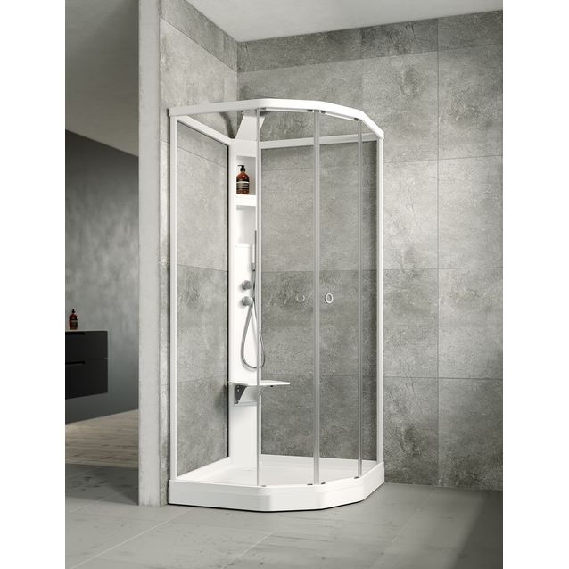 Suihkukaappi Flow Semi Lux kirkas lasi valkoinen takaseinä eri vaihtoehtoja