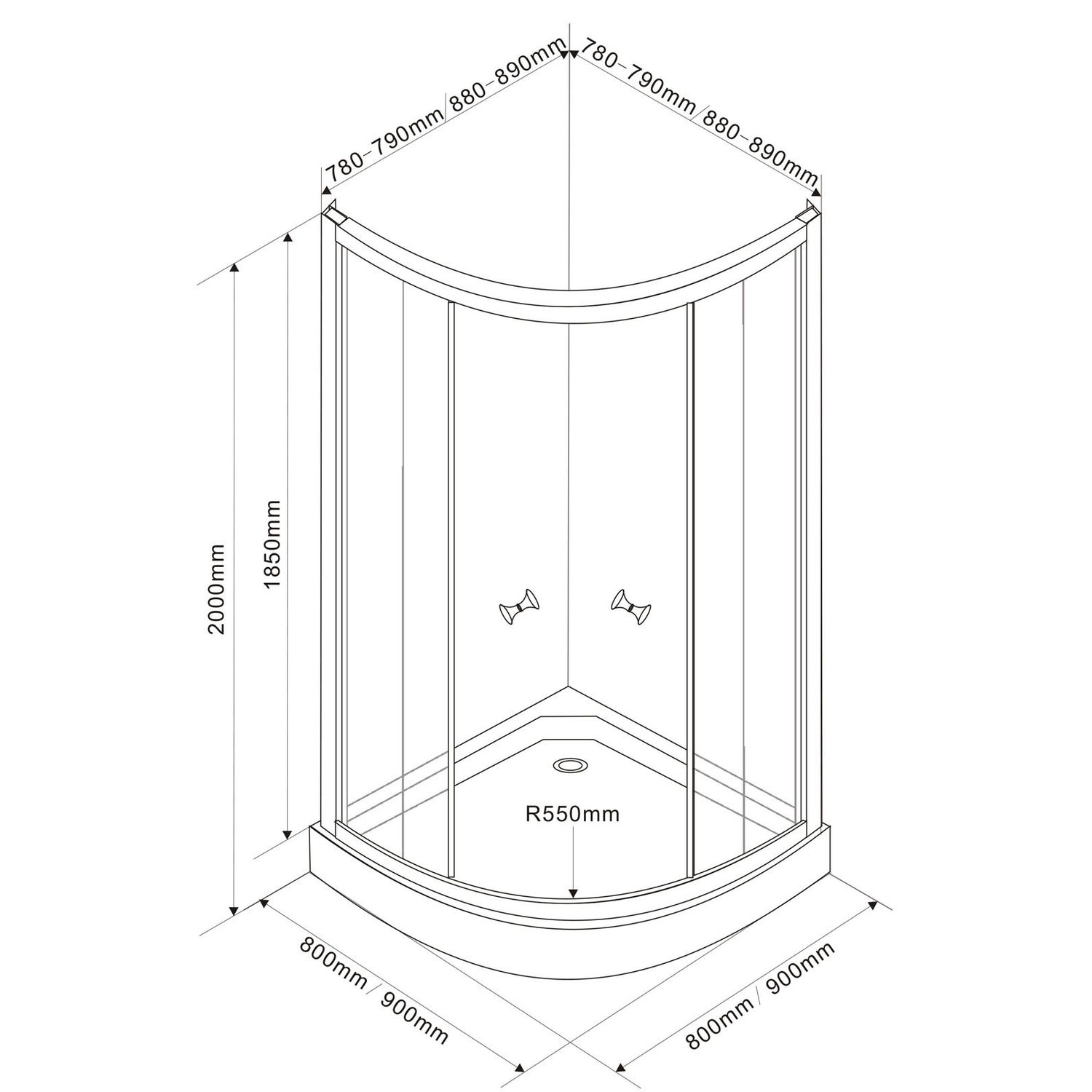 Suihkunurkka Interia Arlen 800x800x1850 valkoinen profiili karkaistu turvalasi kuviolasi