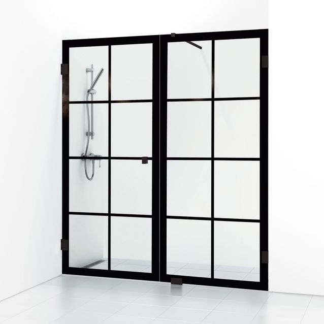 Suihkuovi ja suihkuseinä Svedbergs 180° Rista kahden seinän väliin, 160x200, musta kehys