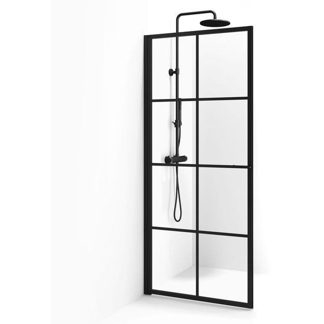 Suihkuseinä Macro Empire 98 kääntyvä kirkas lasi musta ruudukko