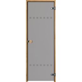 Saunan lasiovi Swedoor Serenity Pisara 9x19, silkkipainettu harmaa lasi, mäntykarmi ja vedin
