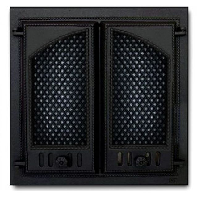 Takkaluukku 404, 2-ovinen puoliholvikaari, 410x410mm, kipinäverkoilla 