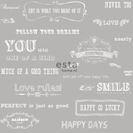 Tapetti Esta Brooklyn Bridge 128505, teksti, harmaa/valkoinen