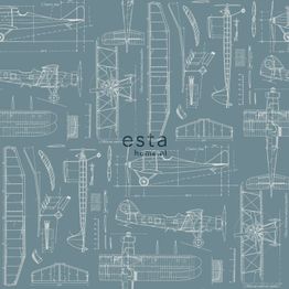 Tapetti Esta College 128809, graafinen/geometrinen, vintage, sininen/valkoinen