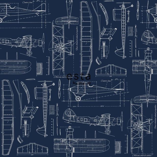 Tapetti Esta College 128810 0,53x10,05 m tummansininen/valkoinen