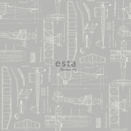 Tapetti Esta College 128811, graafinen/geometrinen, vintage, vaaleanharmaa