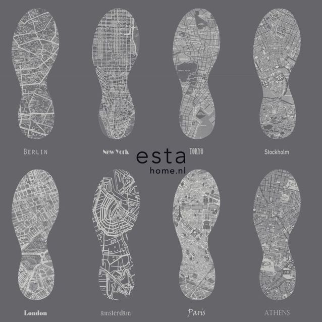 Tapetti Esta College 128820 0,53x10,05 m harmaa/valkoinen