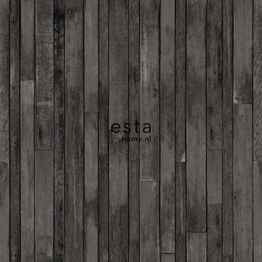 Tapetti Esta College 138815, puujäljitelmä, harmaa/musta