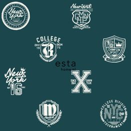 Tapetti Esta College 138825, vintage, teksti, vihreä/valkoinen