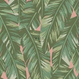 Tapetti ESTA Jungle Fever 139015, non-woven, luonto, vihreä/vaaleanpunainen