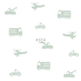 Lastenhuoneen tapetti Esta Little Bandits 128856, auto, valkoinen/vihreä