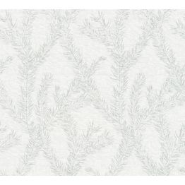 Tapetti Sandudd Four Seasons 358984, non-woven, kasvi, havupuu, valkoinen/helmiäinen