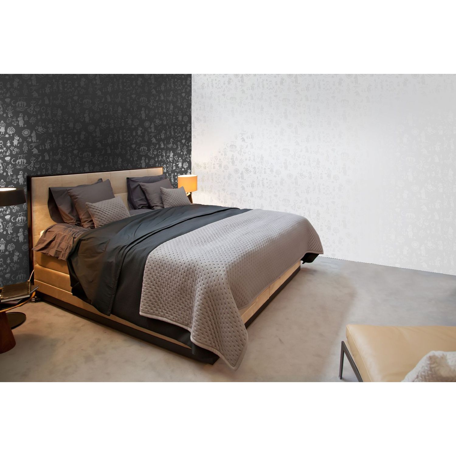 Tapetti Sandudd Moomin 5164-2, 0,53x11,2m, helmiäinen/harmaa, non-woven lisäkuva