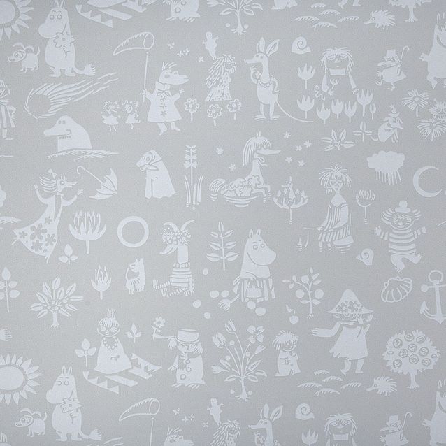 Lastenhuoneen tapetti Sandudd Moomin 5164-3, 0,53x11,2m, harmaa/valkoinen, non-woven