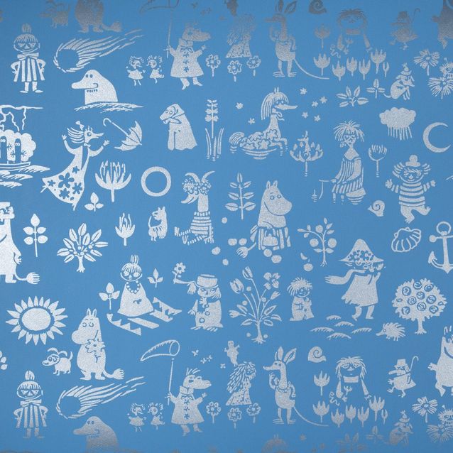 Lastenhuoneen tapetti Sandudd Moomin 5164-4, 0,53x11,2m, sininen/hopea, non-woven
