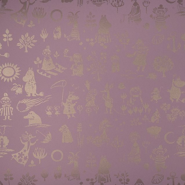 Lastenhuoneen tapetti Sandudd Moomin 5164-5, 0,53x11,2m, vaaleanpunainen/kulta, non-woven