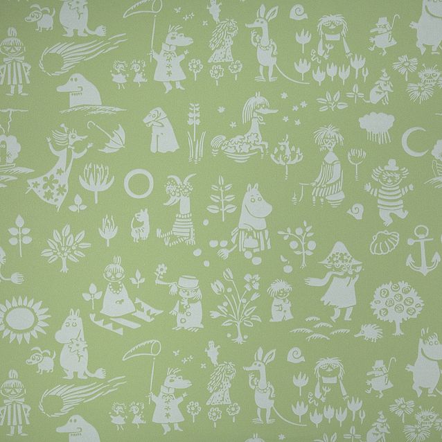 Lastenhuoneen tapetti Sandudd Moomin 5164-6, 0,53x11,2m, vihreä, non-woven