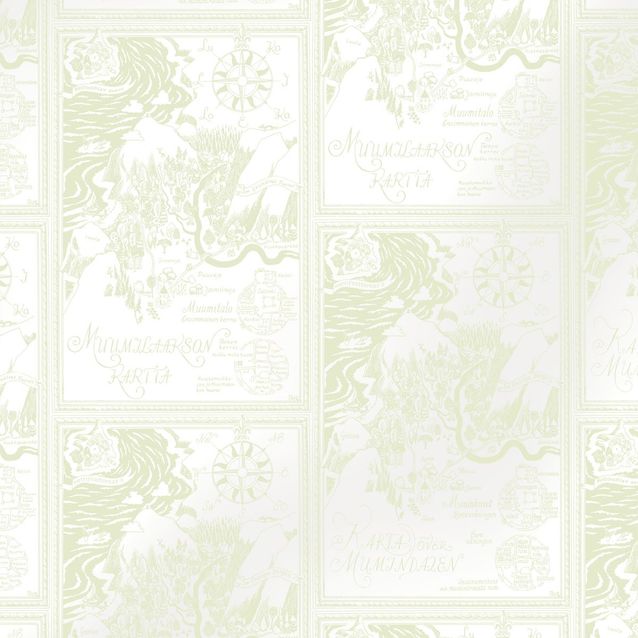 Lastenhuoneen tapetti Sandudd Muumi 5348-11, 0.53x10.05m, valkoinen/vihreä, non-woven