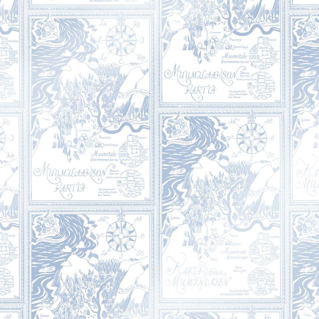 Lastenhuoneen tapetti Sandudd Muumi 5348-6, 0.53x10.05m, sininen/valkoinen, non-woven