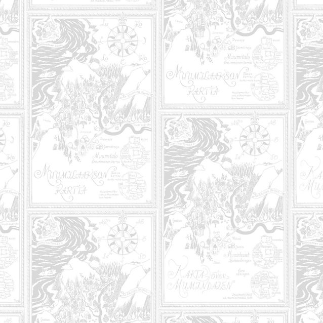 Lastenhuoneen tapetti Sandudd Muumi 5348-9, 0.53x10.05m, harmaa/valkoinen, non-woven