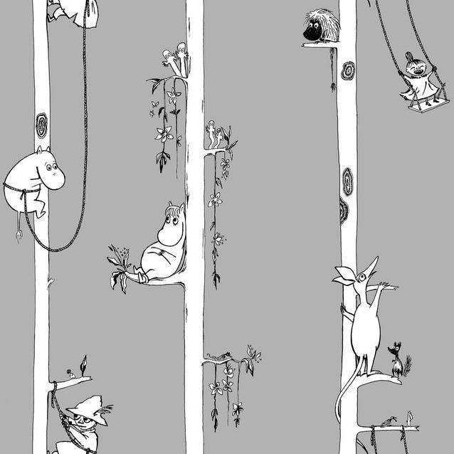 Lastenhuoneen tapetti Sandudd Muumi 5351-1, 0.53x10.05m, harmaa, non-woven