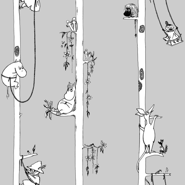 Lastenhuoneen tapetti Sandudd Muumi 5351-3, 0.53x10.05m, vaaleanharmaa, non-woven