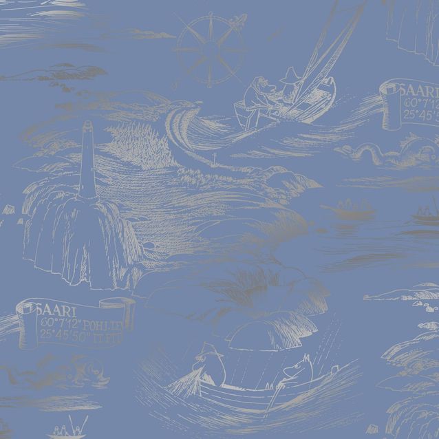Lastenhuoneen tapetti Sandudd Muumi 5355-2, 0.53x10.05m, sininen/hopea, non-woven