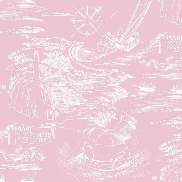 Lastenhuoneen tapetti Sandudd Muumi 5355-3, 0.53x10.05m, punainen/valkoinen, non-woven